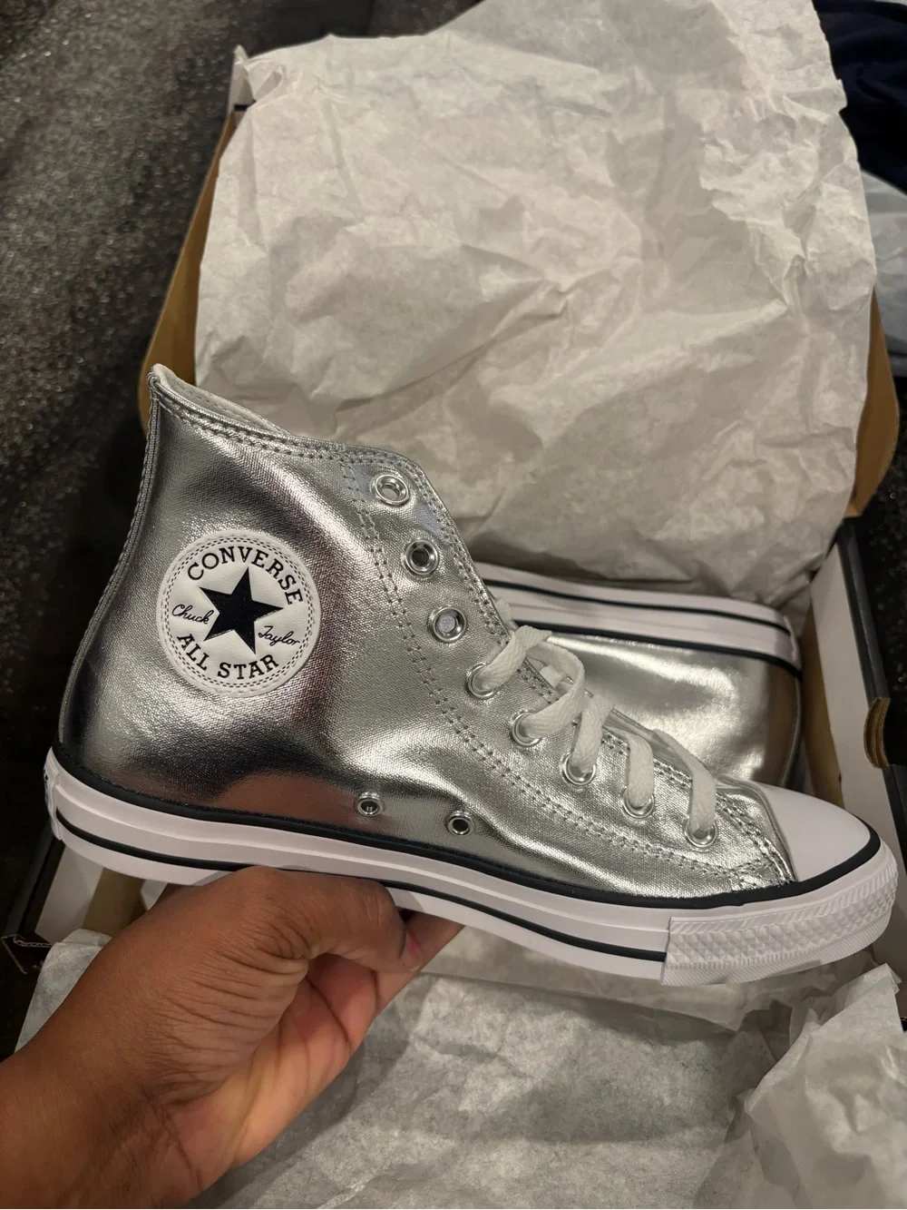 Converse Unisex Silver Metallic Chuck Taylor All Star High Top Sneakers